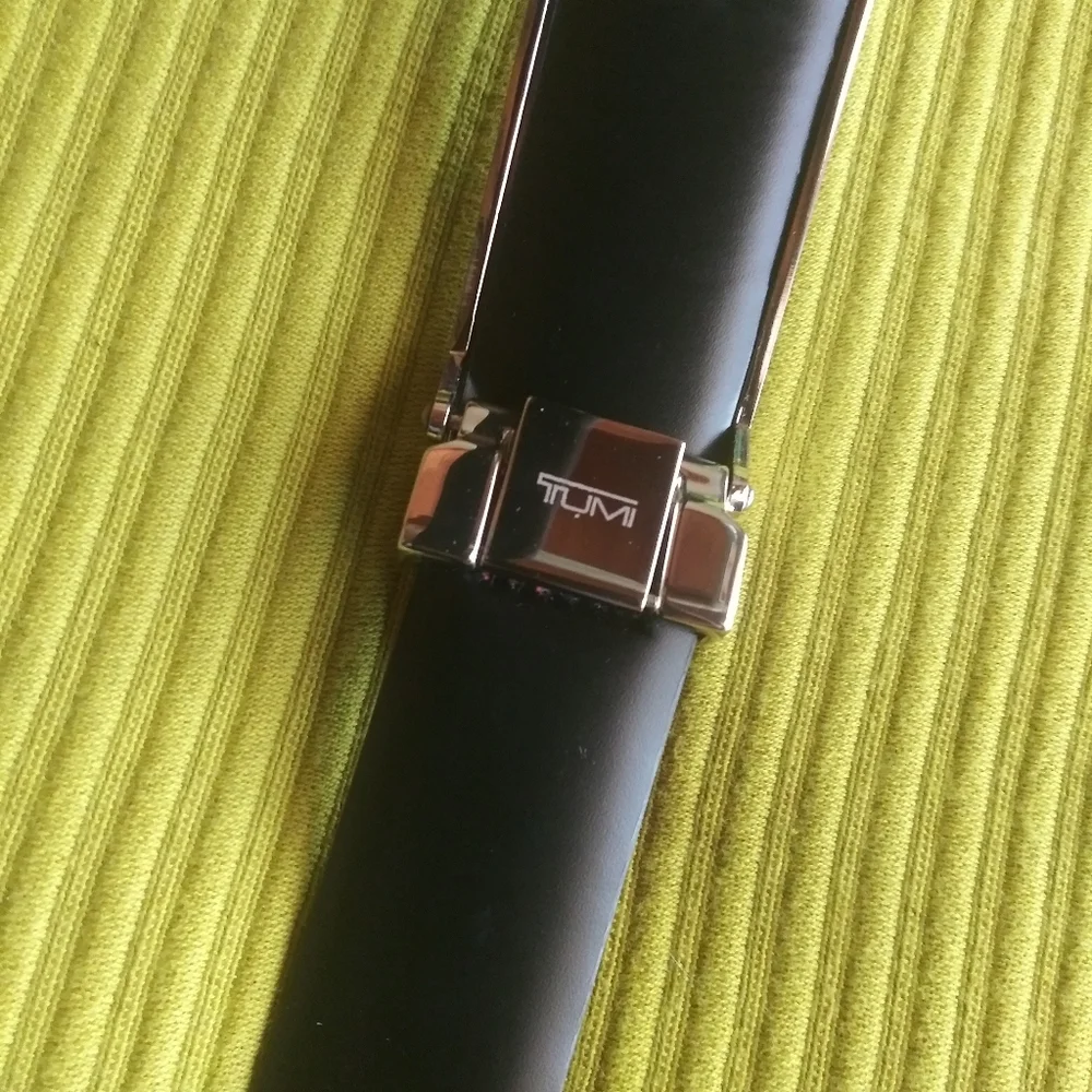 Tumi Reversible Red and Black Leather Belt with Silver Buckle